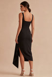 Vestido formal negro Bodycon Bodycon Midi con faja