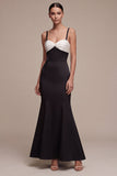 Vestido formal de sirena largo de tirantes blancos y negros