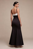 Vestido formal de sirena largo de tirantes blancos y negros