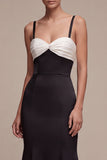 Vestido formal de sirena largo de tirantes blancos y negros