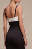 Vestido formal de sirena largo de tirantes blancos y negros