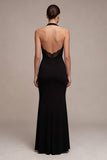 Vestido formal largo de sirena sin espalda con tope negro y encaje
