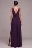 Vestido formal de escote en V con escote en V en línea ciruela, con pedrería