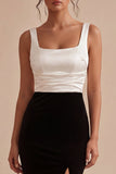 Vestido formal de cuello cuadrado en bloques de color sirena en blanco y con abertura
