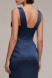 Corsé de sirena azul marino Vestido formal de satén con encaje