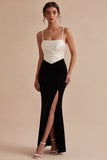 Vestido formal de tirantes finos en blanco y negro sirena con abertura