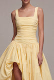 Vestido formal de cuello cuadrado de cuello cuadrado con línea larga en A con abertura