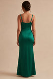 Vestido formal de sirena largo y arrugado verde oscuro