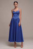 Tirantes finos azul real Cintura vasca Línea A Vestido formal largo