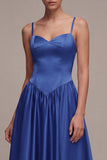 Tirantes finos azul real Cintura vasca Línea A Vestido formal largo