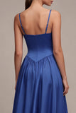 Tirantes finos azul real Cintura vasca Línea A Vestido formal largo