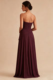Vestido formal largo sin tirantes de Borgoña Línea A