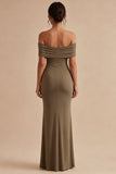 Vestido formal largo de sirena caqui, hombro descubierto