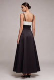 Vestido formal de tirantes largos en blanco y negro