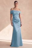 Vestido de dama de honor celiba con hombros descubiertos en forma de sirena oliva