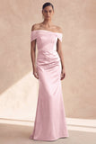 Vestido de dama de honor celiba con hombros descubiertos en forma de sirena oliva