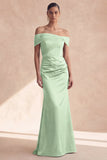Vestido de dama de honor celiba con hombros descubiertos en forma de sirena oliva