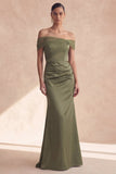 Vestido de dama de honor celiba con hombros descubiertos en forma de sirena oliva