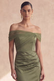 Vestido de dama de honor celiba con hombros descubiertos en forma de sirena oliva