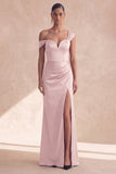 Vestido formal de sirena burdeos descubierto con abertura