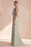 Vestido de dama de honor con flores de salvia de un solo hombro