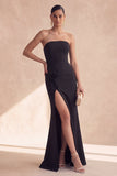 Vestido formal largo largo sin tirantes de sirena sin tirantes con abertura