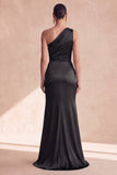 Vestido formal largo de sirena de un hombro de un solo hombro y satin con abertura
