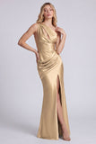 Vestido formal largo de sirena de un hombro de un solo hombro y satin con abertura