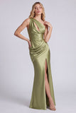 Vestido formal largo de sirena de un hombro de un solo hombro y satin con abertura