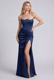Corsé sin tirantes negro con trozo, vestido formal largo de sirena con abertura