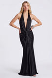 Vestido formal largo de sirena con escote halter y fruncido