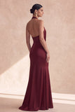 Vestido formal largo de sirena con escote halter y fruncido
