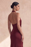 Vestido formal largo de sirena con escote halter y fruncido