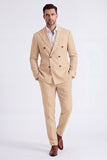 Trajes de hombre de dos piezas, cruzados con pico beige, cruzado y cruzado