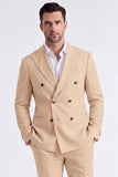 Trajes beige de solapa de dos piezas con pico doble cruzado