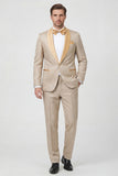Trajes de solapa de hombre con chal de champán Jacquard de dos piezas