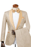 Trajes de solapa de hombre con chal de champán Jacquard de dos piezas