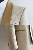 Trajes de solapa de hombre con chal de champán Jacquard de dos piezas