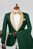 Trajes de solapa de hombre con chal de champán Jacquard de dos piezas
