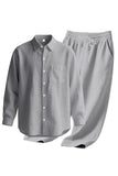 Conjunto de lino azul claro de 2 piezas para hombres