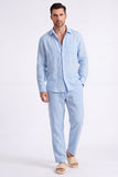 Conjunto de lino azul claro de 2 piezas para hombres