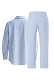 Conjunto de lino azul claro de 2 piezas para hombres