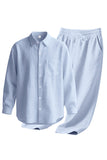 Conjunto de lino azul claro de 2 piezas para hombres