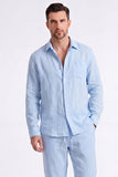 Conjunto de lino azul claro de 2 piezas para hombres