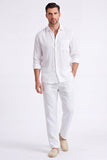 Conjunto de lino azul claro de 2 piezas para hombres