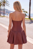 Vestido de bienvenida a casa A-Line de perlas sin tirantes menta con lazo