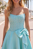 Corsé amarillo Sweetheart A-Line Pearls Vestido de Bienvenida con lazo