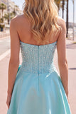 Corsé amarillo Sweetheart A-Line Pearls Vestido de Bienvenida con lazo