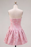 Vestido de bienvenida Jacquard de perlas moradas A-Line sin tirantes con lazo