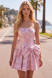 Vestido de bienvenida Jacquard de perlas moradas A-Line sin tirantes con lazo
